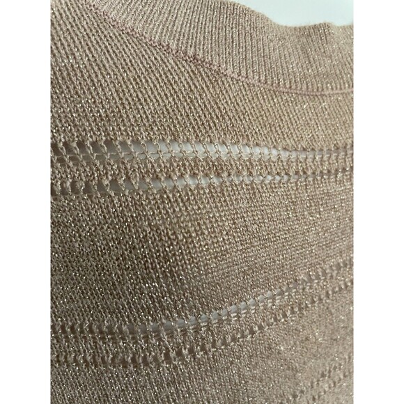 GUESS Vesper High Low Stripe Sweater Pullover Knit Top Metallic Rose Gold XS - Picture 14 of 16